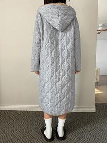 DAZY Women's Thick Quilted Cable Textured Loose Fit Robe, Winter - Grey - View 2