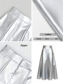 Pariaura Váy nữ da bạc có khóa kéo, dáng chữ A, thích hợp cho lễ hội Halloween, tiệc tùng, đám cưới, dự tiệc, đi chơi mùa đông, váy thanh lịch mùa thu đông, váy Giáng sinh, váy mùa thu, váy sang trọng, váy thường ngày màu nâu cho nữ, váy Giáng sinh cho nữ, váy Halloween cho nữ. - Bạc - Xem 4