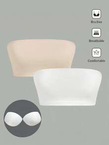 SHEIN SXY 2PCS 2 Packs Women's Stretch Strapless Casual Versatile Sexy Cropped Tops With Built-In Bra Pads - Multicolor - View 1