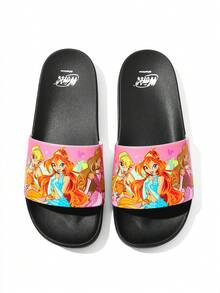 The Winx X SHEIN Stylish Cute Sweet Girl Cartoon PVC Ladies Plastic Slippers Black Suitable For Home Or Out - Multicolor - View 5