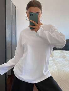 DAZY Women's Loose Fit Round Neck Long Sleeve Casual Sports T-Shirt With Graphic & Letter Embroidery, Spring/Autumn - White - View 4