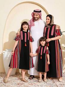 Tween Girl Solid Color Patchwork Tassel Decor Casual Dress - Multicolor - View 6