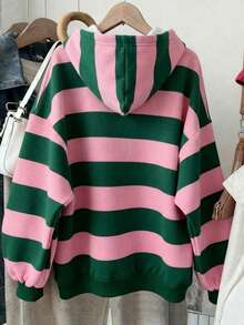 SHEIN EZwear Women's Casual Pullover Sweatshirt, Korean Style, Fashion Versatile, Suitable For Outerwear, Colorful Striped Pattern Design, Suitable For Street Photography, Suitable For Camping, Spring/Summer Outfit, Spring/Summer And Back To School Season - Multicolor - View 2