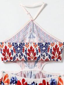 SHEIN Tween Girls' Summer Vacation Casual Floral Print Side Slit Hem Halter Dress Tween Tropical Dress Girls Tropical Dress Summer Dress Tween Girls Midi Dress Tropical Print Dress Girls Halter Midi Dress Tropical Print Midi Dress - Red - View 9