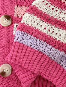 Almamuse 女士基础款时尚度假条纹领镂空极简撞色毛衣夏季罩衫套装 - 彩色 - 查看 5