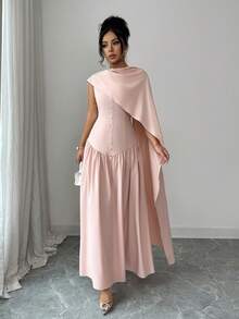 Elenzga A Long And Elegant Dress For Ladies Is Woven - Baby Pink - View 4