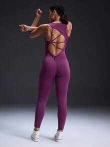 Powerista Mono de cuello redondo sin espalda, sin mangas y ajustado de unicolor - Morado - Ver 3
