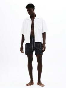 SUMWON Nylon Swim Shorts With All Over Pattern Design Summer Beach Swimming Trunks Casual Elastic Waistband Drawstring Closure Swimwear - Black - View 4