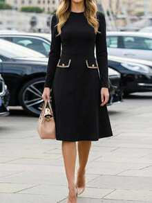 Ellevyn Elegant Commuter Dress, Suitable For Office Wear - Black - View 2