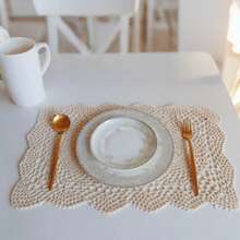 1 Piece/2 Pieces/4 Piece Set Of Handmade Crocheted Lace Placemats, Rectangular Lace Tablecloths, Heat-Resistant Coasters, Table Flags, Suitable For Table Decoration On Holidays Such As Thanksgiving And Christmas, Available In Beige/White - Beige - View 4