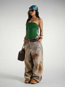 StreetHx 夏季街头风女式无袖无肩带连体衣 - 綠色 - 查看 4