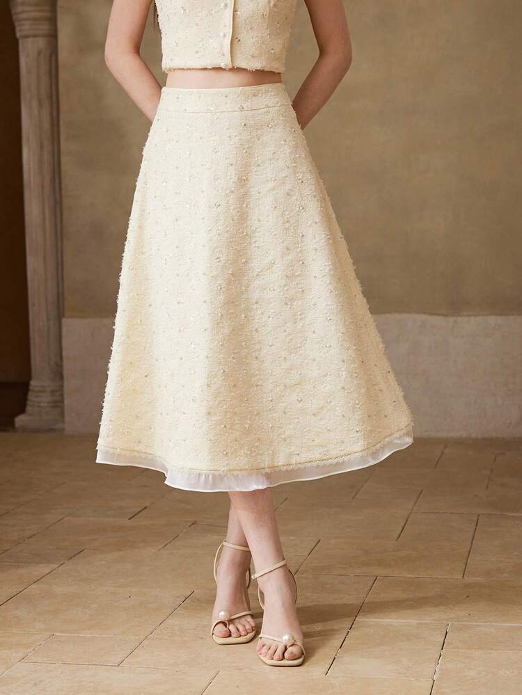 WOMEN'S ELEGANT PERFORATED TEXTURE FABRIC SKIRT, SPRING/SUMMER