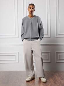 SUMWON Men's Regular Fit Crew Neck Cardigan With Button Front Placket Ribbed Knit Sweater Long Sleeve Fall Winter Casual Knitwear - Grey - View 6