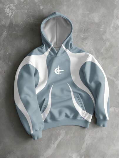 Manfinity EMRG Sudadera con estampado gráfico de arte callejero, chaqueta de manga larga casual para hombre de otoño