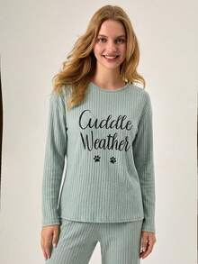 Loomlin 女士 Cuddle Weather 罗纹休闲套装 - 柔和淡紫色版，Stay Cozy 休闲套装 - 綠色 - 查看 5