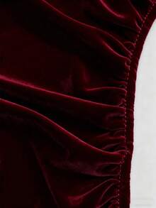 Franclia 优雅酒红色吊带连衣裙，银线荷叶边下摆和收腰设计，显瘦 - 酒紅色 - 查看 5