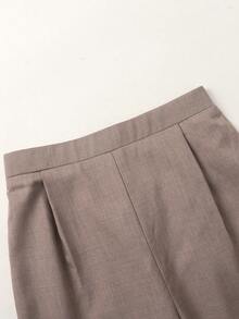 SHEIN Bộ đồ cho bé gái tuổi teen: Áo tay ngắn phối màu có nơ và quần ống rộng, thích hợp cho mùa xuân/hè/thu. - Màu Khaki - Xem 4