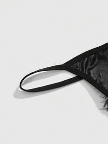 ROMWE Gothic Furry Tail Thong Panties, Sexy Lingerie - Black - View 4