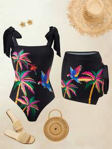 Swim Oasis 26SS 热带印花连体泳衣，配同款纱笼裙，夏季海滩度假 - 彩色 - 查看 8