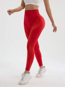 Core Rhythm Women's Seamless High Elasticity Yoga Fitness Sports Butt Lifting Waist Shaping Leggings - Red - View 6