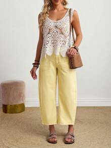 EMERY ROSE Quần jeans ống loe rách cỡ lớn - Màu vàng - Xem 6