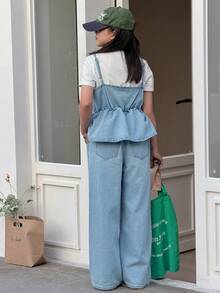 DAZY Tween Girls' Casual Vacation & Everyday Peplum Hem Denim Cami Top & Jeans Set, Summer - Blue - View 6