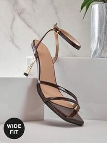 SHUZIA 女士宽楦方头性感高跟踝带搭扣凉鞋 - 棕色 - 查看 9