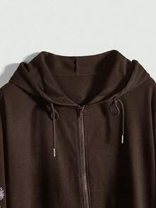 ROMWE Goth 哥特风 Y2K 旋花、蝴蝶、盘蛇、荆棘树图案加大码黑色拉链卫衣外套，秋冬女款加大码黑色卫衣外套，圣诞节假日休闲女款卫衣外套 - 棕色 - 查看 4