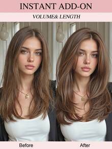 蜜棕色无胶发片，适合女士，真人发片，适合头发稀疏的女士，蕾丝发片，夹式接发