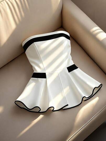 Franclia 女士撞色荷叶边下摆优雅休闲通勤度假法式吊带背心