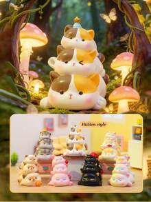 POKOJA LAND 1/6件装猫咪叠叠乐神秘盒可爱宠物桌面装饰卡通汽车摆件创意仪表盘小雕像减压指尖玩具办公室家居装饰 - 彩色 - 查看 1