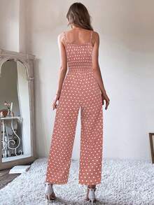 VaVaBold 女士休闲波点印花无袖连体裤，夏季 - 粉色 - 查看 2