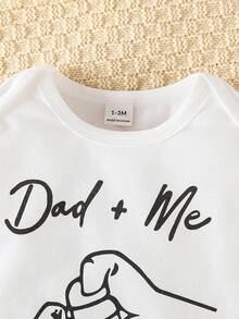 SHEIN Newborn Letter Print Long Sleeve Footed Jumpsuit, Cute Style, Simple & Fashionable, White Background