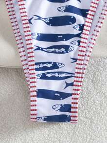 Swim Mod 女士时尚性感数码印花挂脖系带超三角比基尼上衣和可调节侧三角泳裤比基尼套装，春夏款 - 彩色 - 查看 4