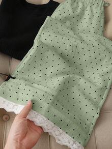 Franclia 女士极简波点蕾丝边阔腿裤 - 綠色 - 查看 5