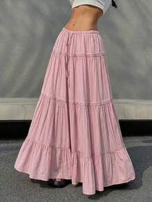 SHEIN EZwear 女士简约休闲百褶迷你裙，粉色，适合约会和日常穿着，春夏款 - 粉色 - 查看 3