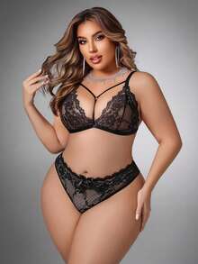 SpicyHot Große Größen 2-teiliges Spitzen-Dessous-Set