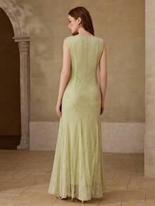 MOTF PREMIUM ĐẦM DÀI REN THANH LỊCH DÀNH CHO NỮ VỚI THIẾT KẾ CẤU TRÚC ĐỘC ĐÁO, THỜI TRANG XUÂN/HÈ - màu xanh lá - Xem 4