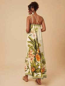 Travachic Women's Tropical Print Asymmetrical Shoulder Vacation Dress - Yellow - View 2