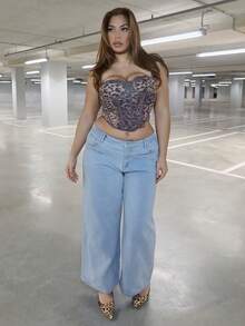 MelDlgn 大码女式豹纹蕾丝拼布吊带背心 - 棕色 - 查看 4