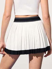 CourtClass Women's Casual Pleated Trim Sports Mini Skirt, Summer - Black - View 2