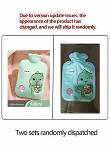 1pc Cartoon Hot Water Bottle, Inflatable Anti-Explosion Anti-Leak Flocked Warm Hand Warmer, Fill With Water To Warm Up Belly, Cute Design