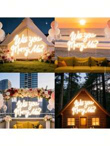 One 40*26.8cm "Will You Marry Me?" Neon Proposal Stick: Silicone Tube + Acrylic Board, USB Powered (Data Cable Included) | Warm White Handwritten Text, Romantic Atmosphere; Suitable For Proposals/Engagements/Confession Ceremonies, Wall-Mounted/Hanging Set. - White - View 3