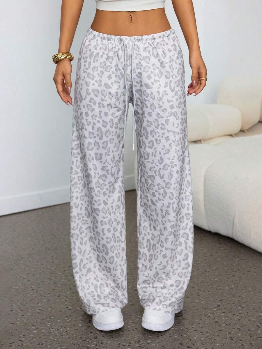 SHEIN PETITE Women's Casual Leopard Print Drawstring Waist Sweatpants,Back To School Clothes,Fall Clothes For Women - Multicolor - View 1