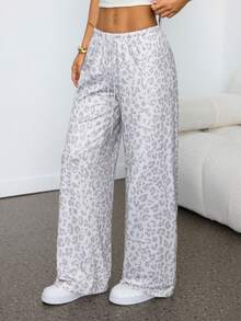 SHEIN PETITE Women's Casual Leopard Print Drawstring Waist Sweatpants,Back To School Clothes,Fall Clothes For Women - Multicolor - View 3