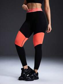 Powerista Women's Letter Print Contrast Color High Waist Shaping Sports Leggings Gym Leggings Workout Leggings Activewear Leggings - Black - View 4