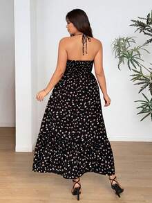 Vionelle Đầm cổ yếm họa tiết hoa nhí dáng rộng dành cho nữ cỡ lớn - Nhiều màu - Xem 4