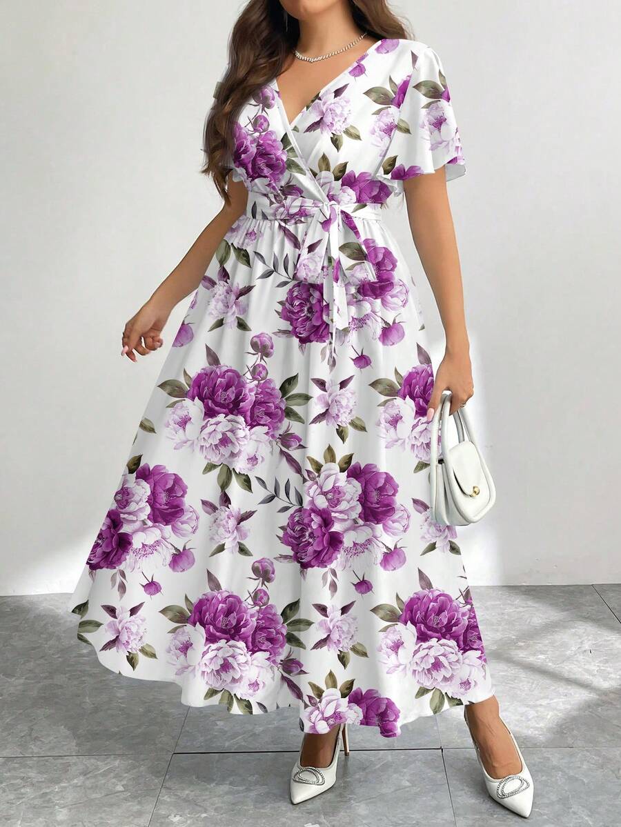 Modelyn Đầm dáng rộng họa tiết hoa vintage, cỡ lớn, thích hợp cho mùa thu/đông. - Nhiều màu - Xem 1