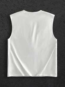 GENTILAND 男士3D五角星印花圆领休闲宽松背心无袖衬衫 男士无袖上衣 白色无袖上衣 无袖图案T恤 星星衬衫 - 白色 - 查看 2