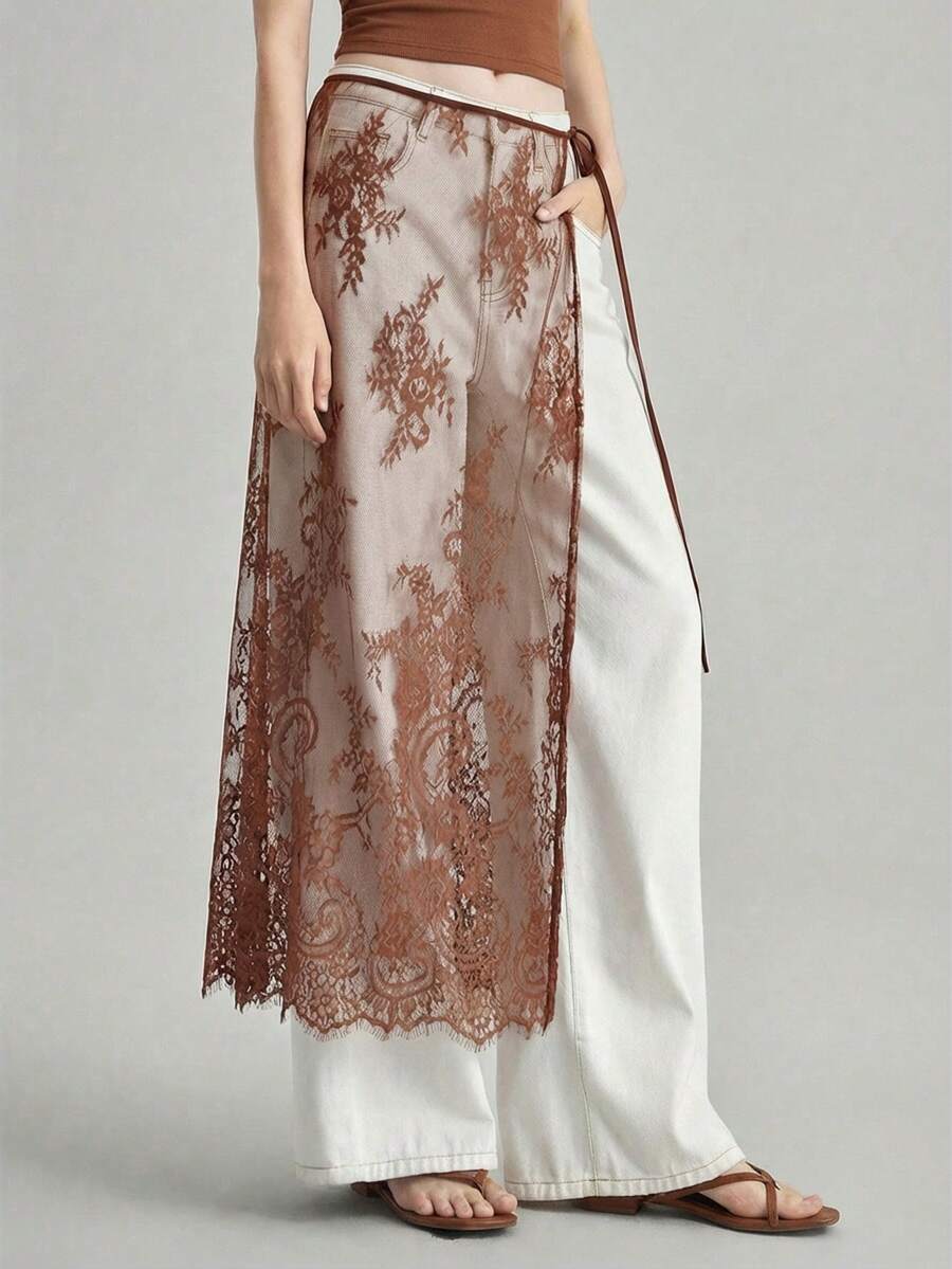 Ontre 2026春夏女士系带半身裙，都市通勤商务休闲OL装，优雅教师装，适合情人节夏季穿着 - 棕色 - 查看 1